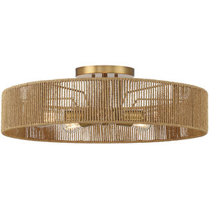 Ashe 5 Light 24 inch Warm Brass and Rope Semi-Flush Ceiling Light
