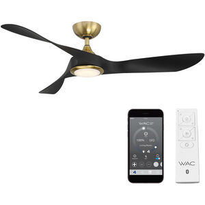 Swirl 54 inch Soft Brass Matte Black with Matte Black Blades Downrod Ceiling Fans, Smart Fan